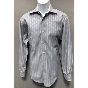 BUGATCHI Shaped Fit Large Blue Geometric Striped Flip Cuff Casual Mens